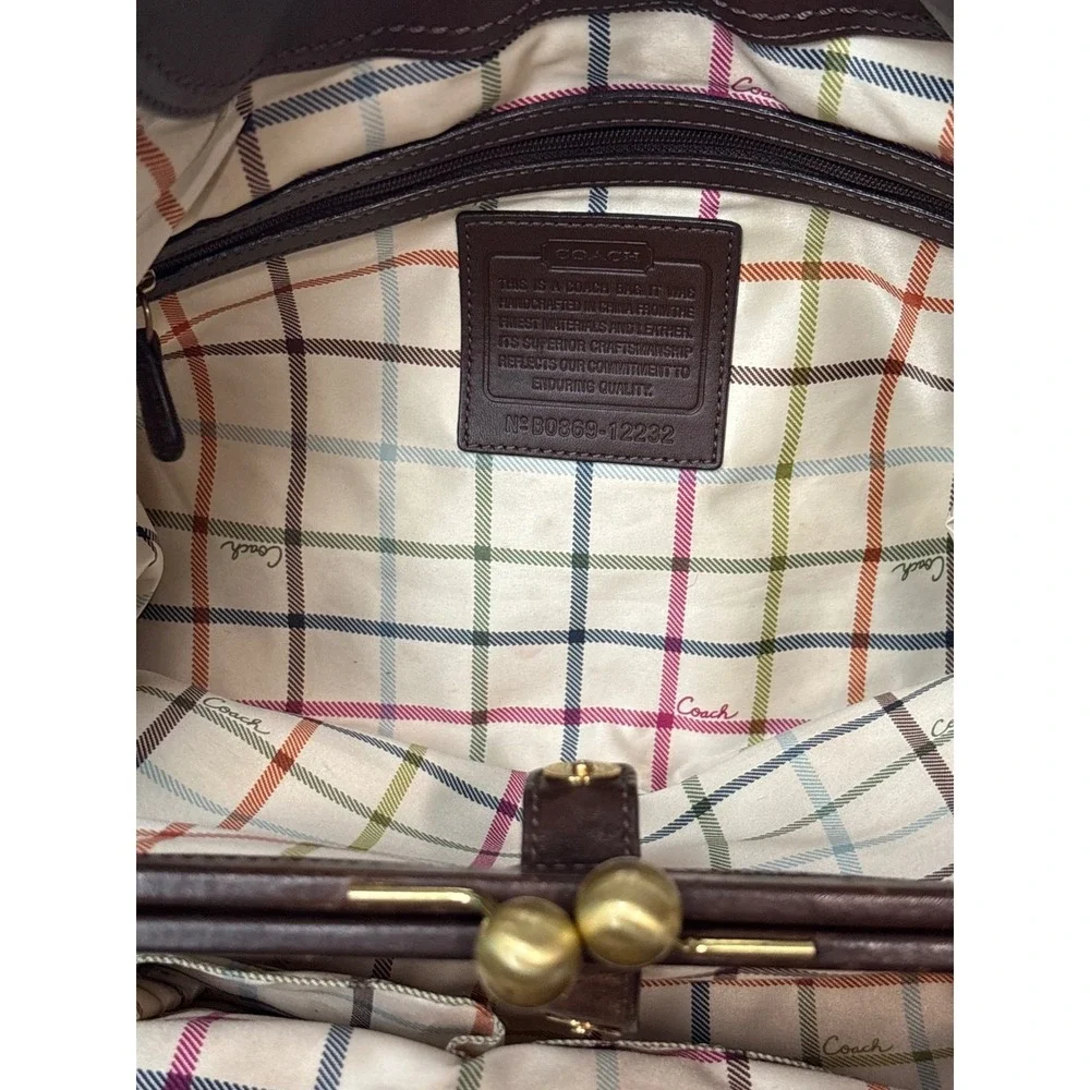 Coach Ergo Signature Pleated Framed Satchel Tattersall Lining Kisslock